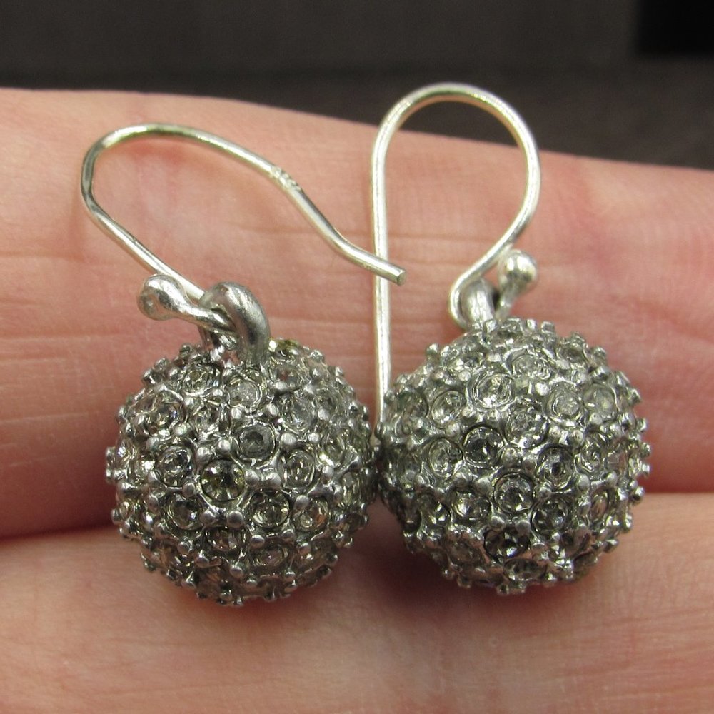 Sterling Rustic Crystal Ball Dangle Earrings - image 1